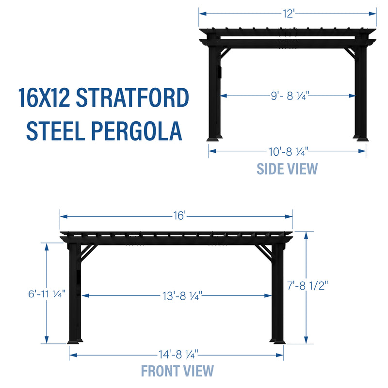 16x12 Stratford Traditional Steel Pergola With Sail Shade Soft Canopy specifications