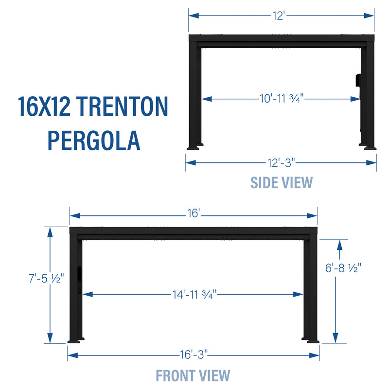 16x12 Trenton Modern Steel Pergola With Sail Shade Soft Canopy specifications