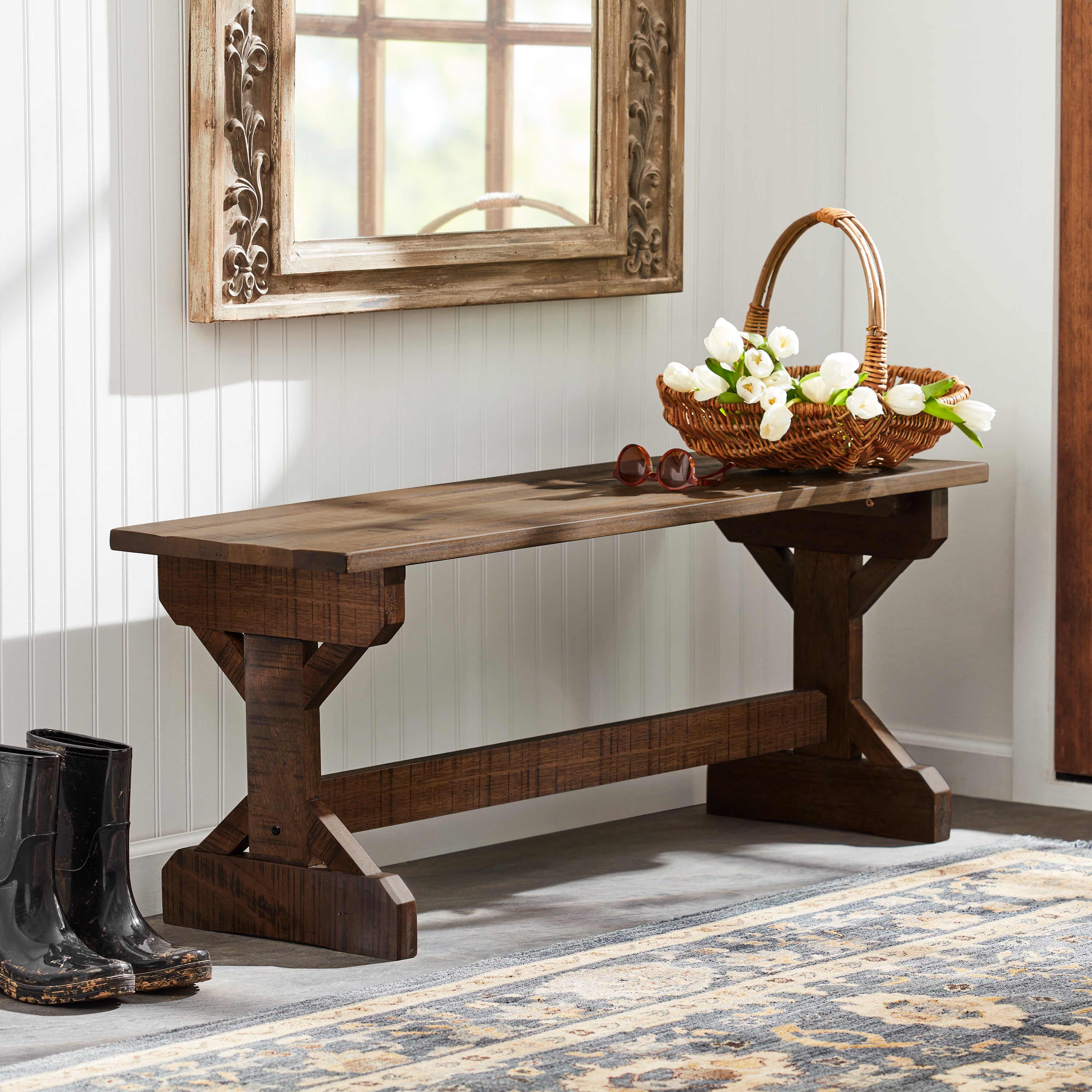 Farmhouse Bench in entryway