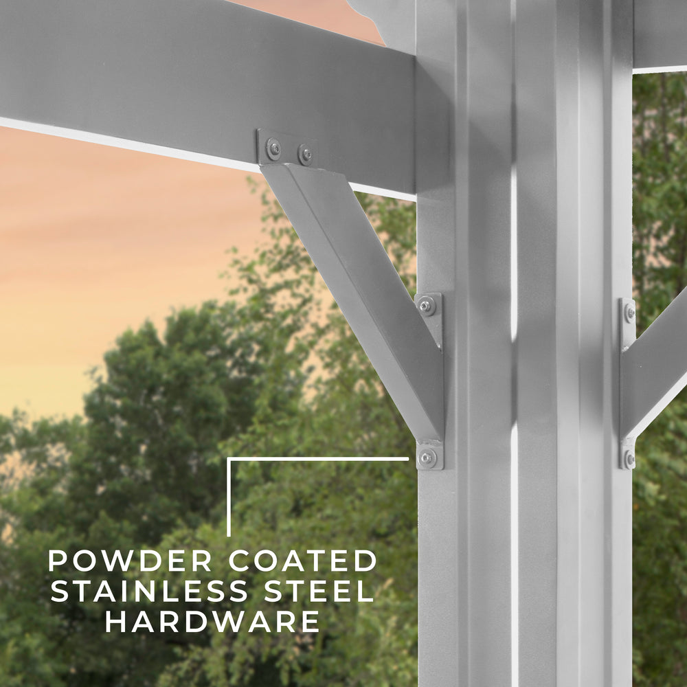 16x12 Hawthorne Steel Pergola - powder coated stainless steel hardware