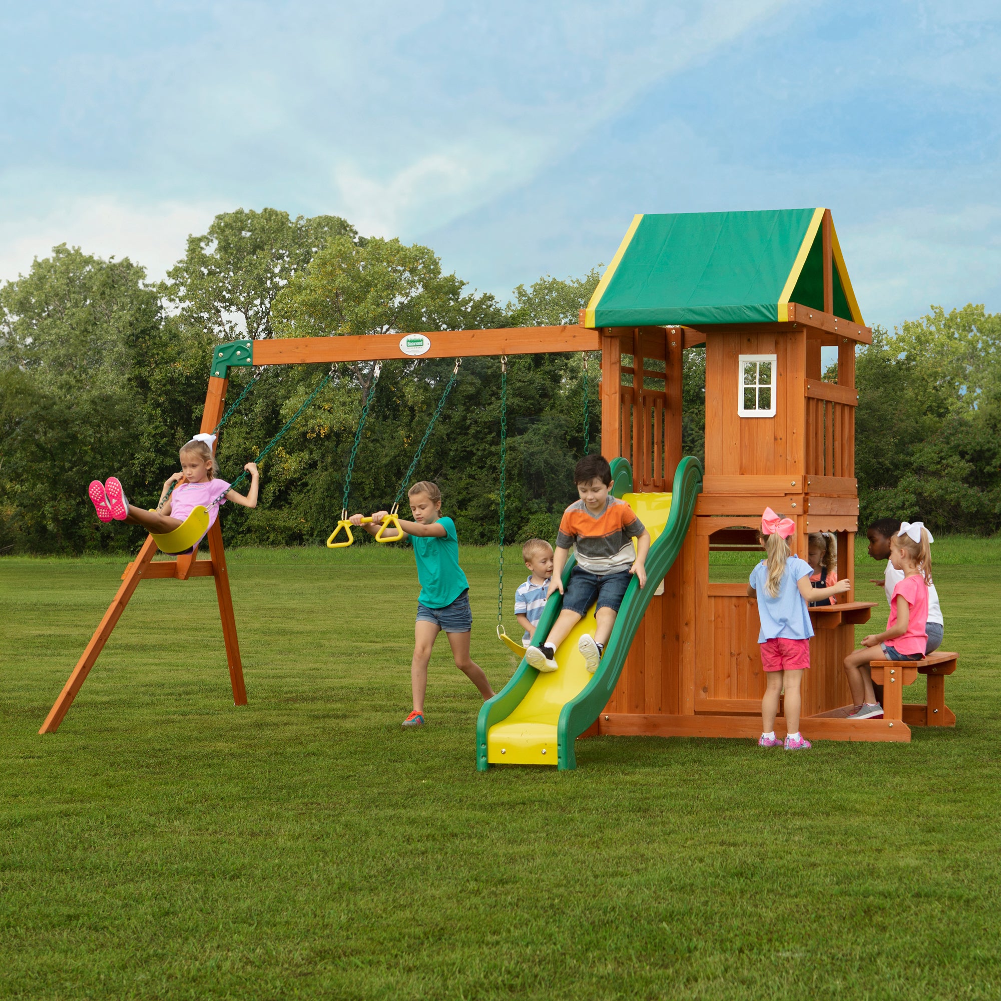 Oakmont Wooden Swing Set for Kids Backyard Discovery