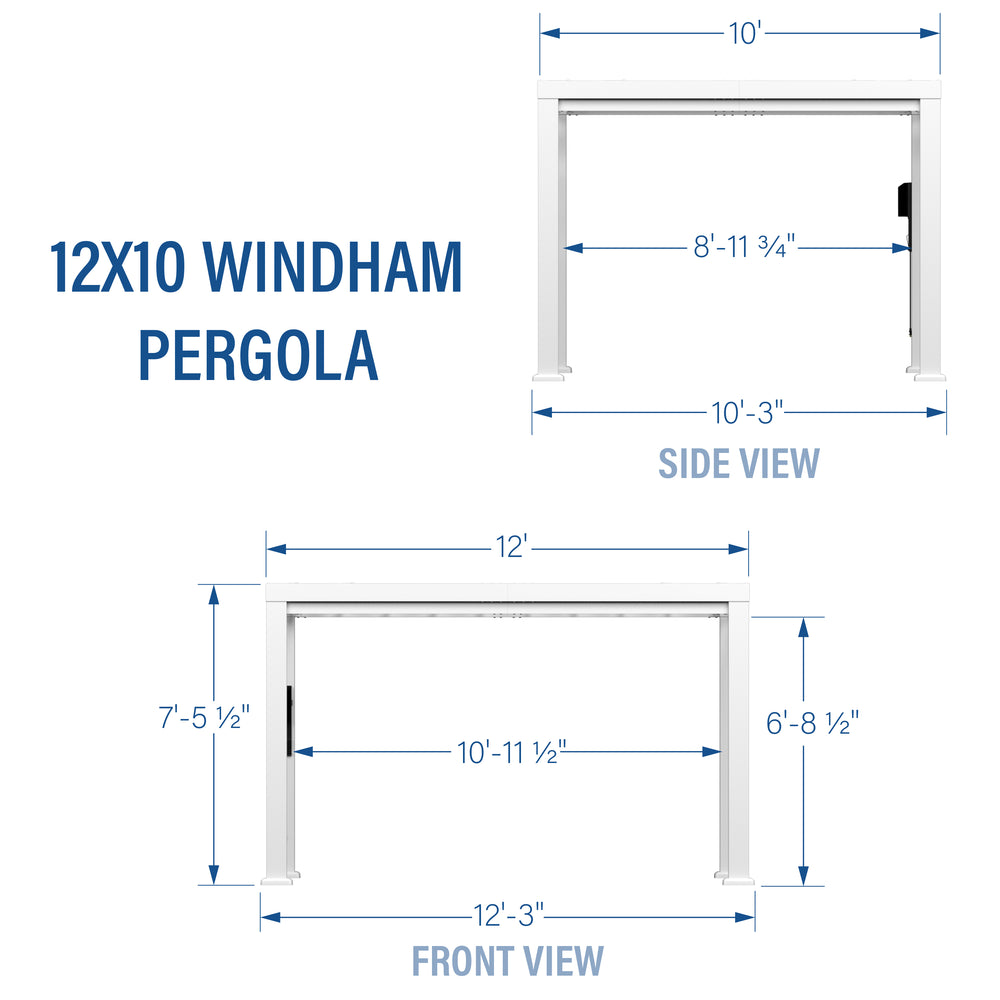 12x10 Windham Modern Steel Pergola With Sail Shade Soft Canopy Diagram