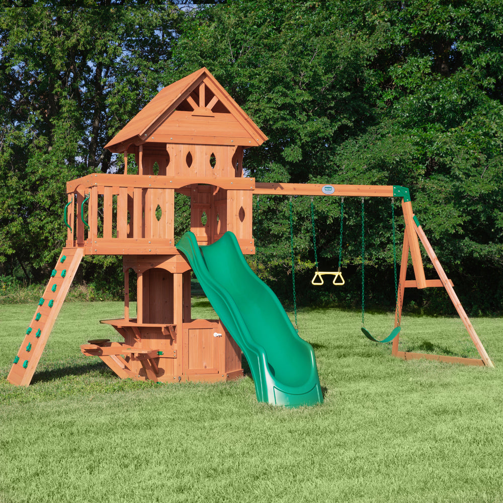 Woodland Swing Set with green slide