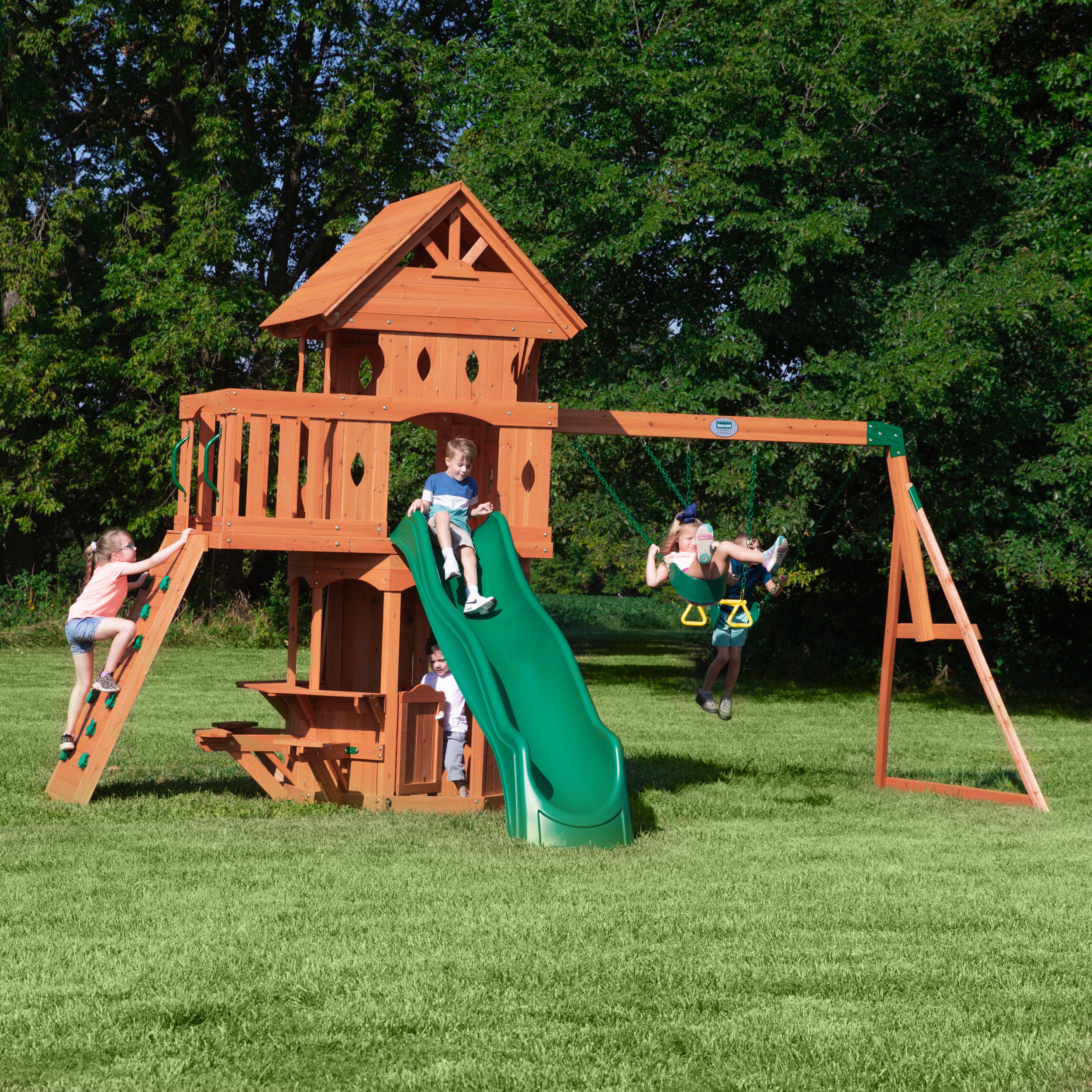 Woodland Swing Set Green Slide