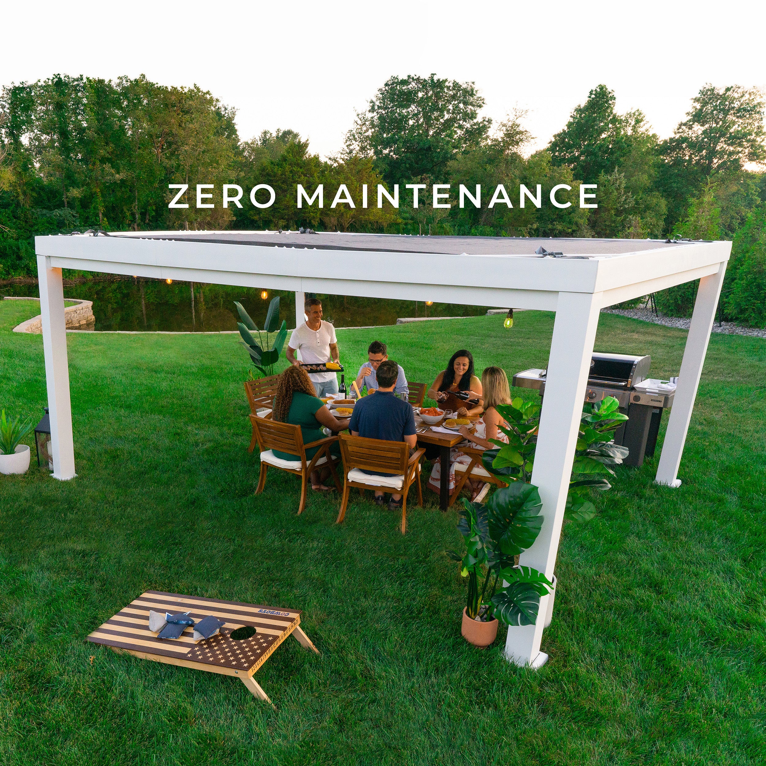 16x12 Windham Modern Steel Pergola Maintenance Free With Sail Shade Soft Canopy