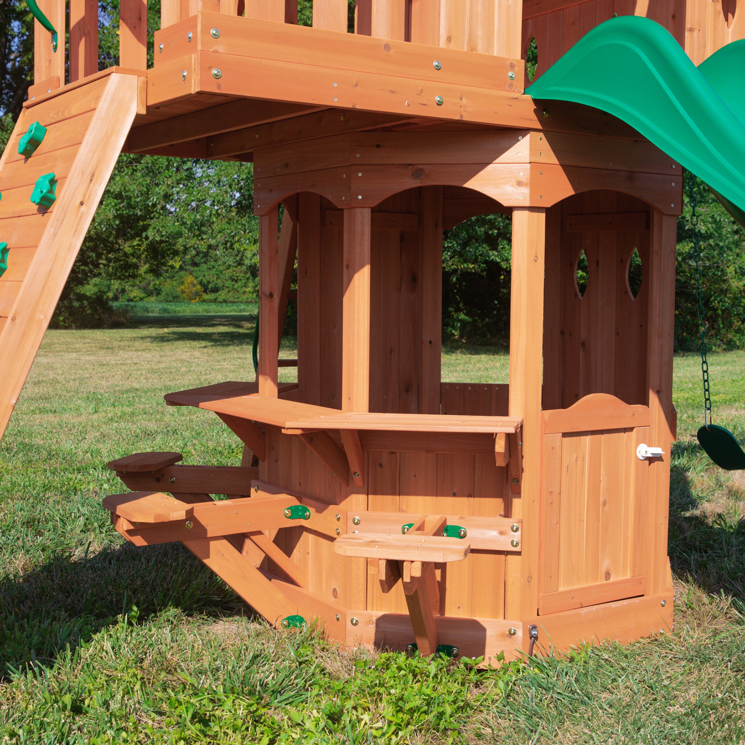 Woodland Swing Set Green Slide Benches