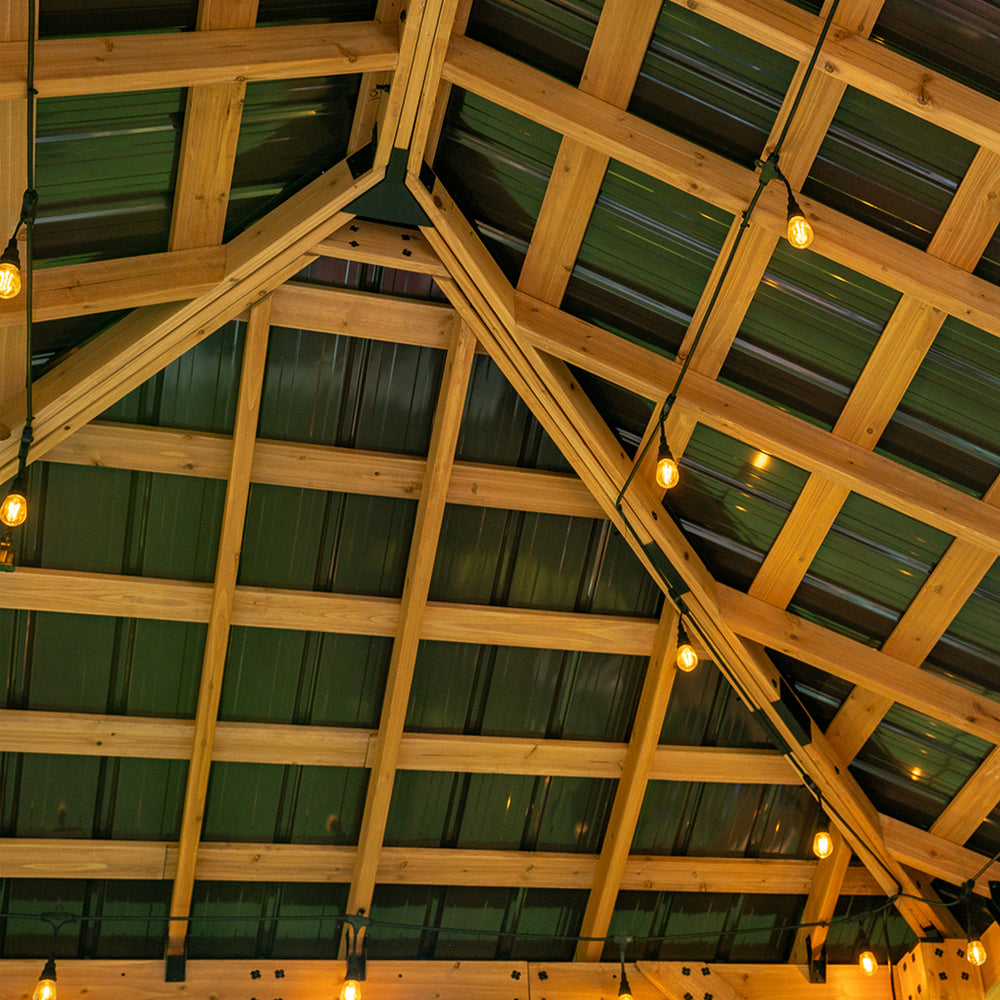 14x10 Barrington Gazebo Interior Hip roof decorated with lights