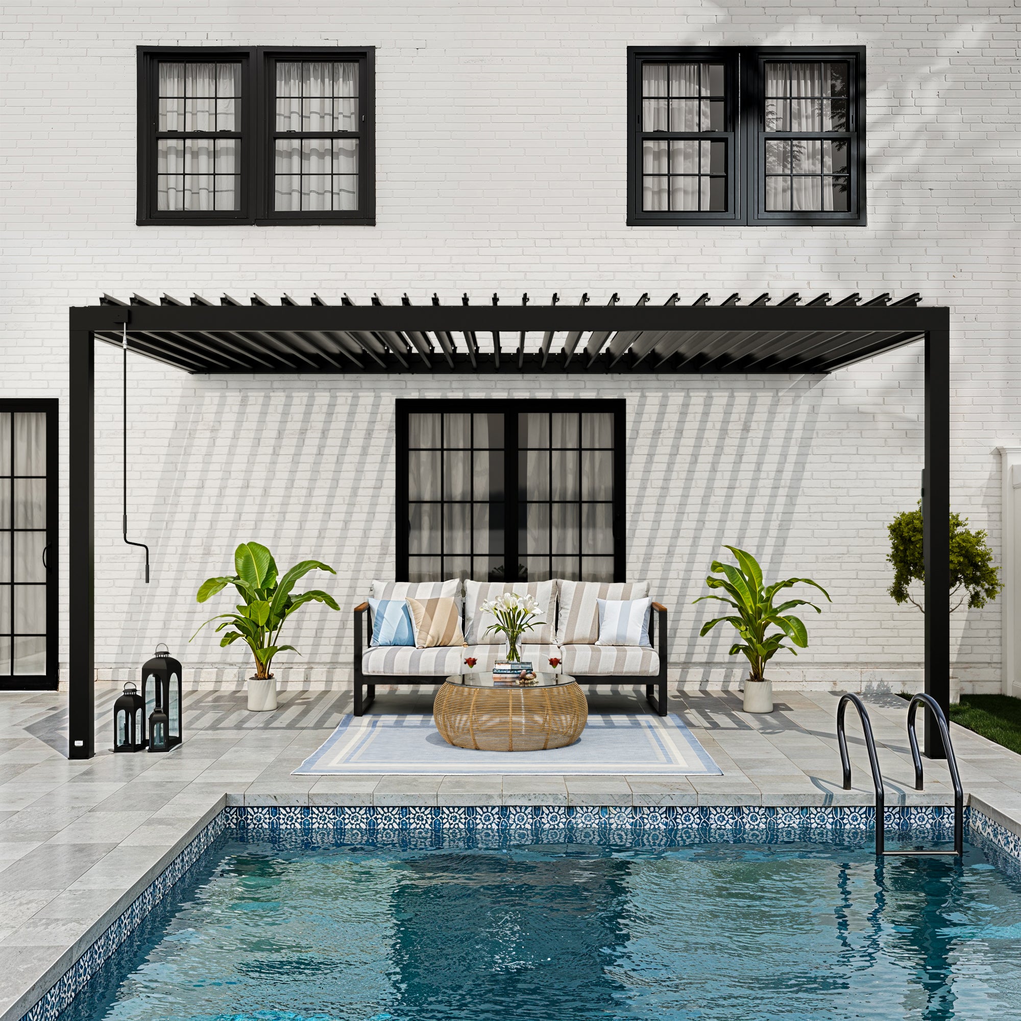 16x10 Evanston Wall Mounted Louvered Pergola
