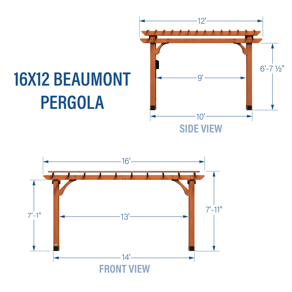 16x12 Beaumont Pergola Diagram