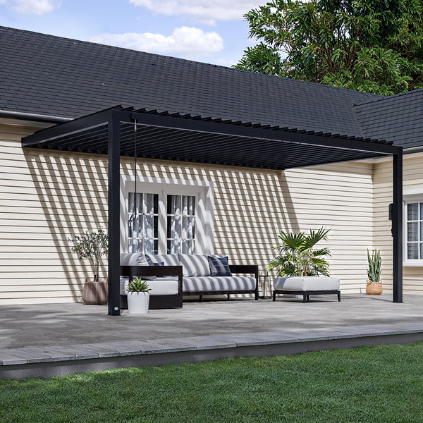18x10 Evanston Wall Mounted Louvered Pergola