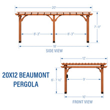 Load image into Gallery viewer, 20x12 Beaumont Pergola Dimensions
