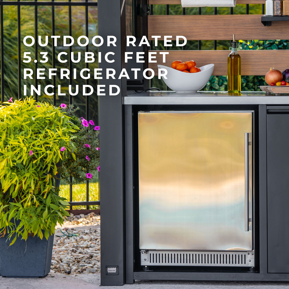 outdoor rated 5.3 cubic feet refrigerator included