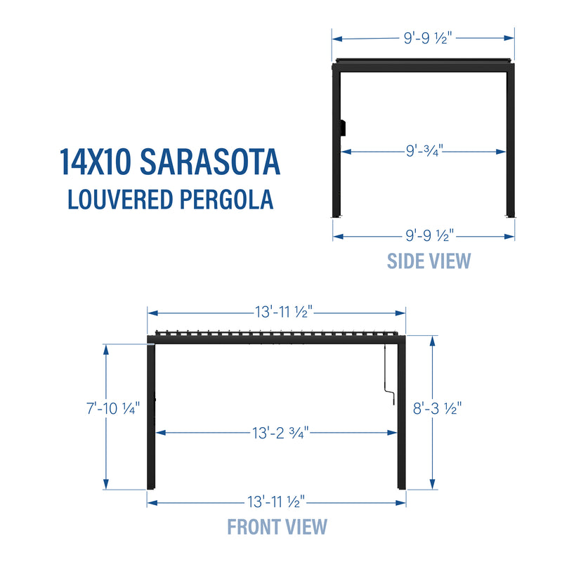 14x10 Sarasota Steel Louvered Pergola specifications