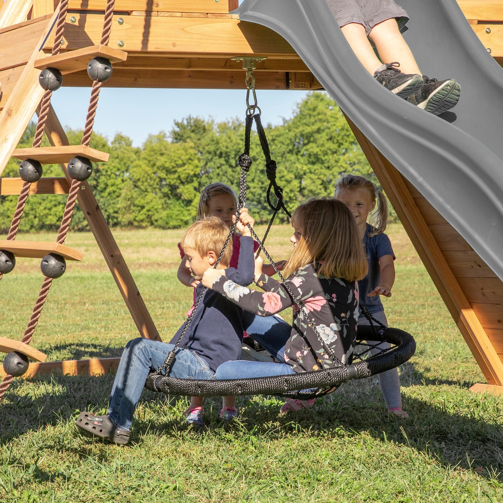 Endeavor Swing Set Gray Slide Saucer Swing