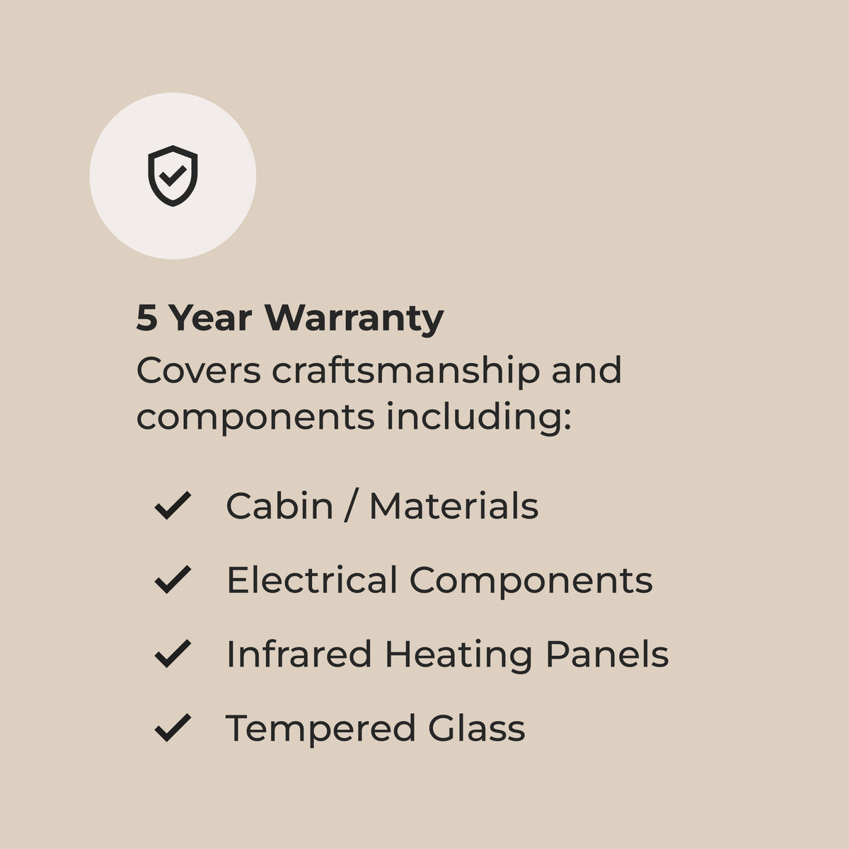 Infographic showing Backyard Discovery at home saunas come with a 5 year warranty coverage