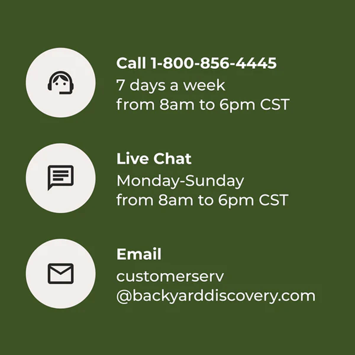 Support graphic highlighting real people and expert help for Backyard Discovery greenhouses.