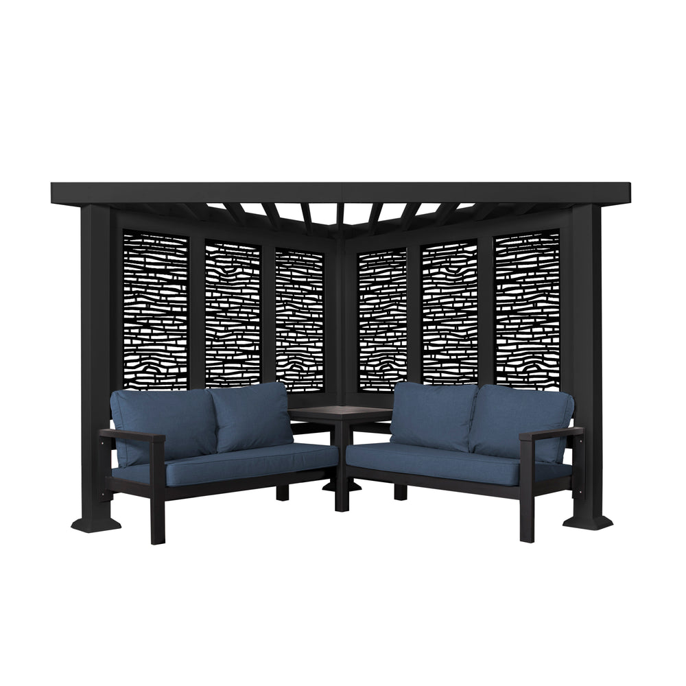 Glendale Modern Steel Cabana Pergola with Conversational Seating