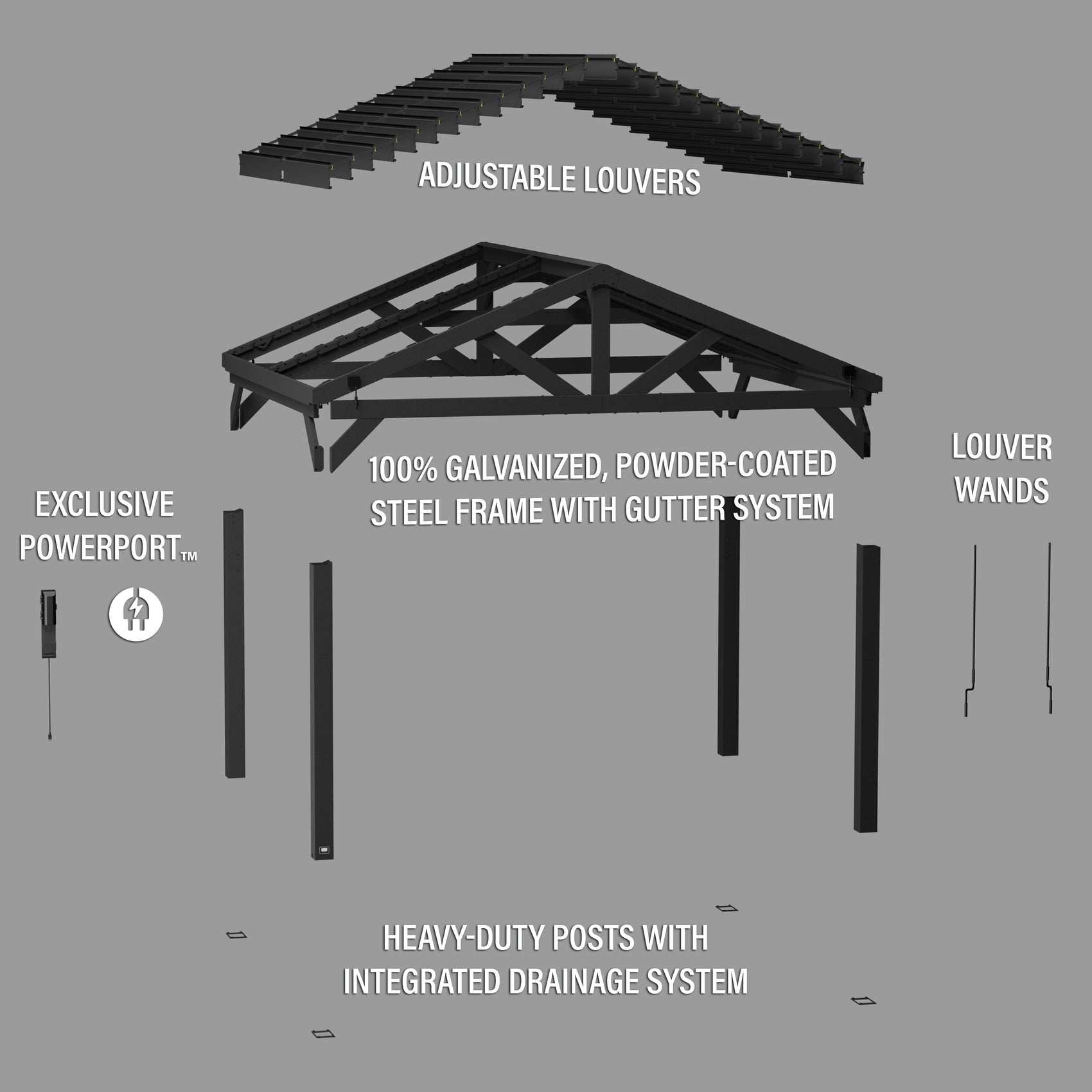 14x12 Ridgeline Steel Louvered Pergola