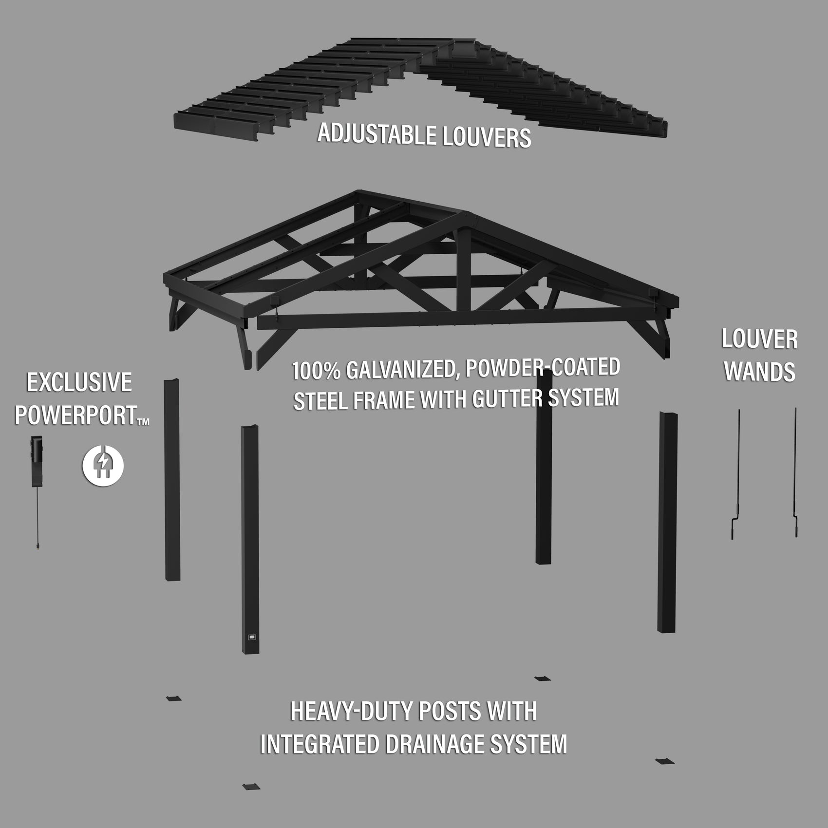 14x14 Ridgeline Steel Louvered Pergola