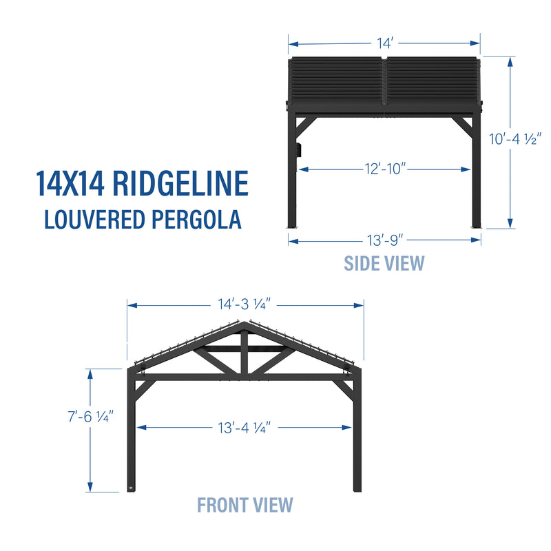 14x14 Ridgeline Steel Louvered Pergola specifications