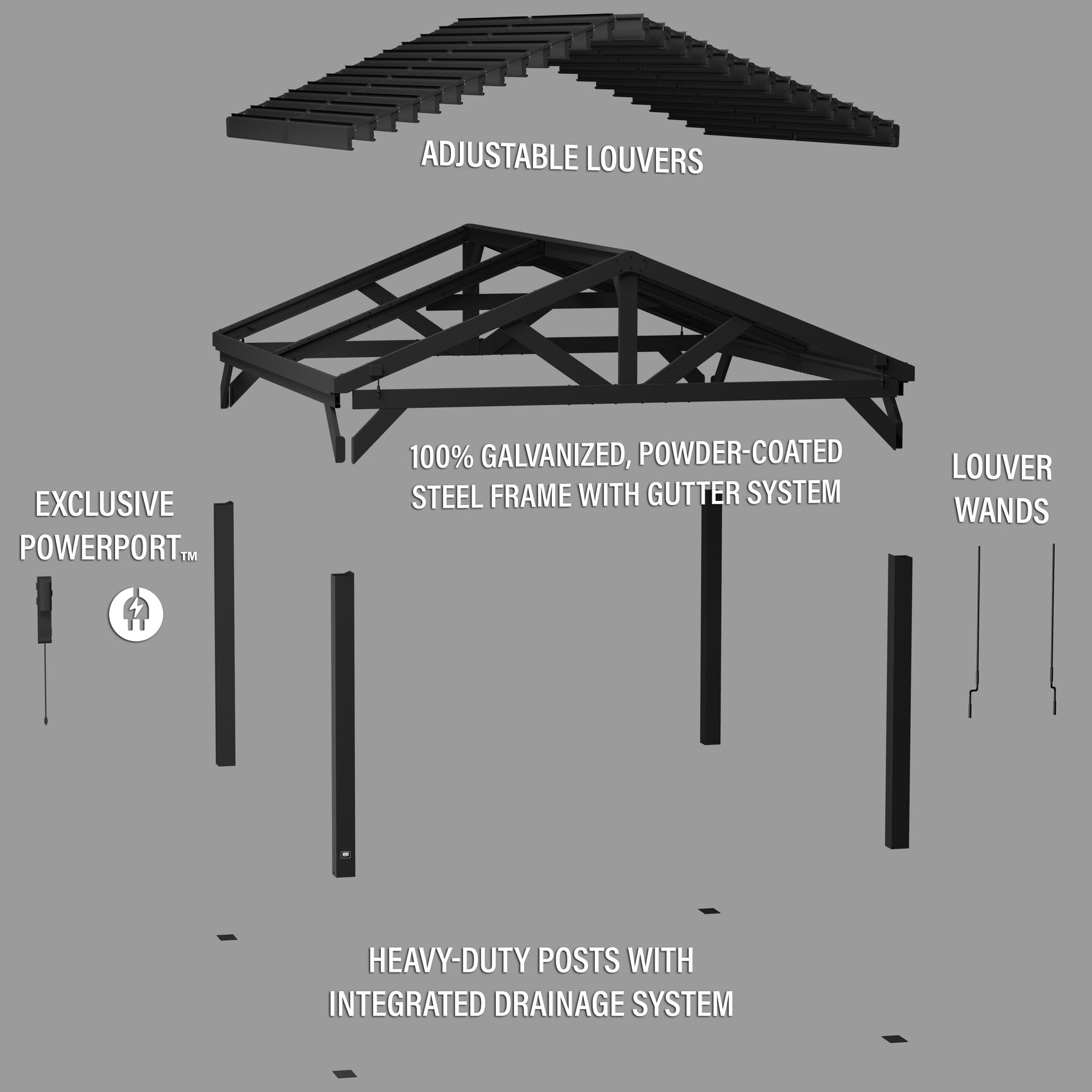 16x14 Ridgeline Steel Louvered Pergola