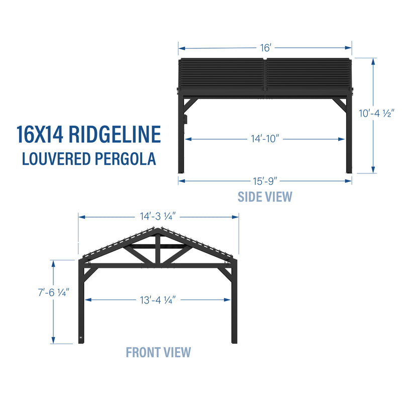 16x14 Ridgeline Steel Louvered Pergola specifications