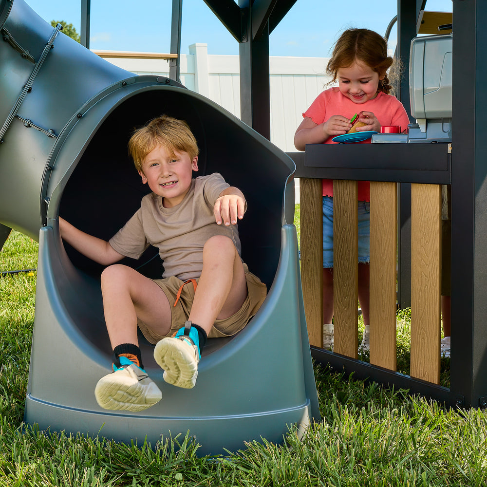 Atlas Steel Swing Set with Monkey Bars and Tube Slide
