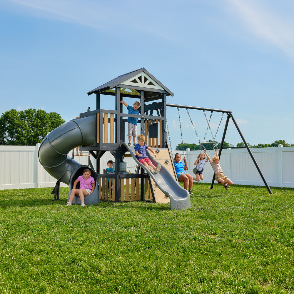 Atlas Steel Swing Set with Monkey Bars and Tube Slide