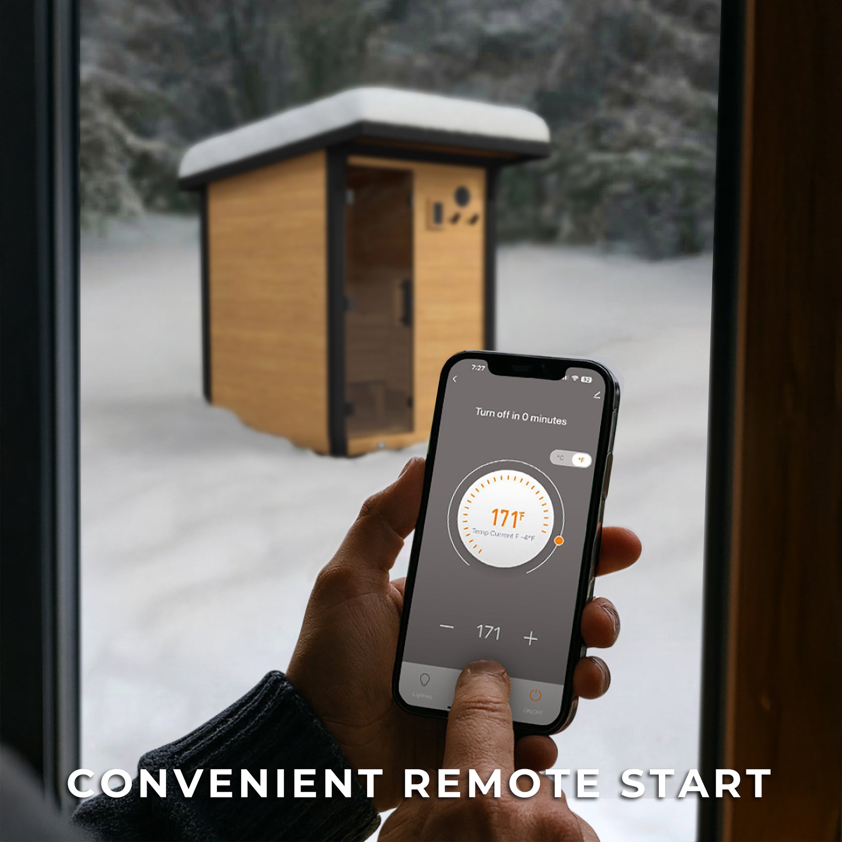 Remote preheating the Bennett 2-4 person cabin sauna via smartphone app