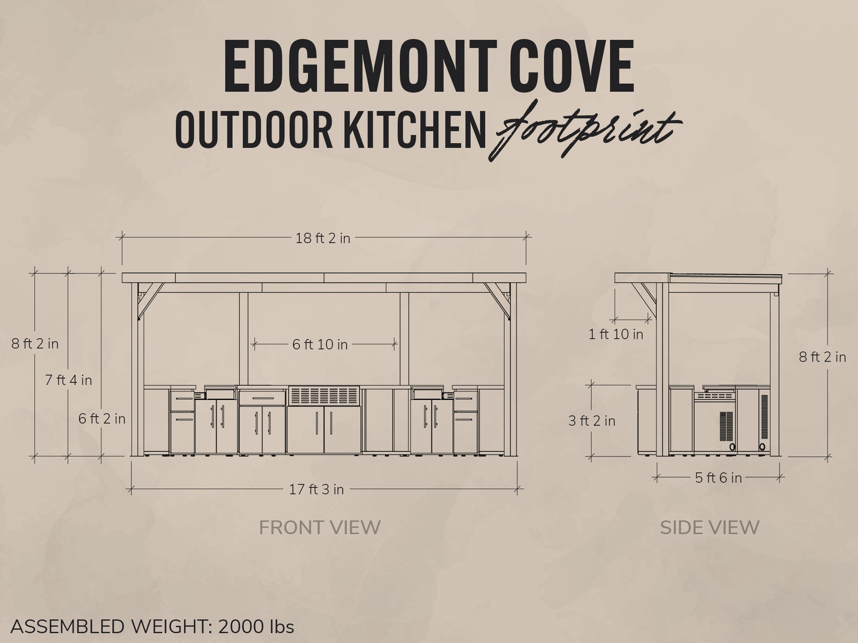 Edgemont Cove Outdoor Kitchen pull-out trash cabinet door open revealing liner-lined waste bin on full-extension slides in dark charcoal cabinet