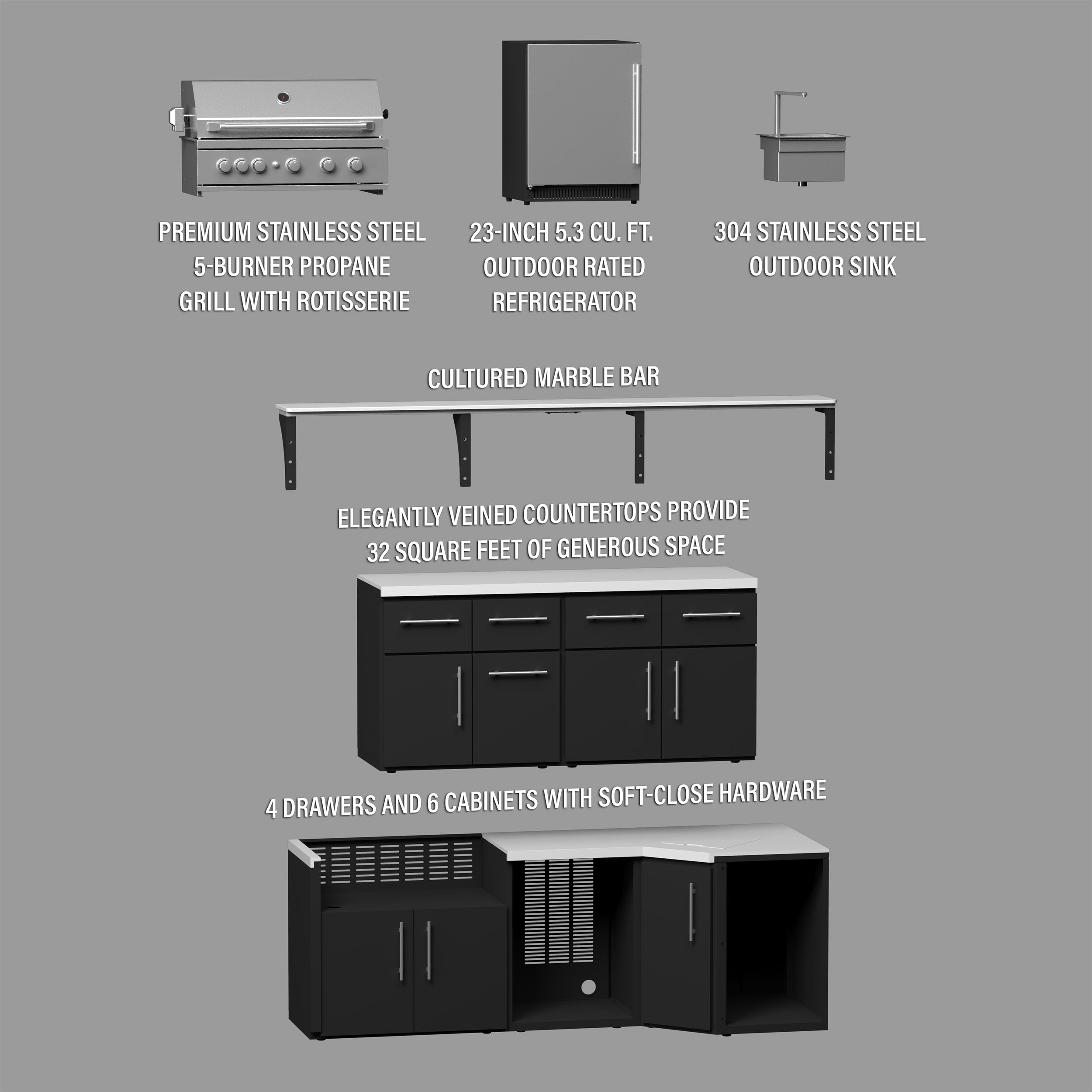 Emory Corner Outdoor Kitchen Island and Bar – Left