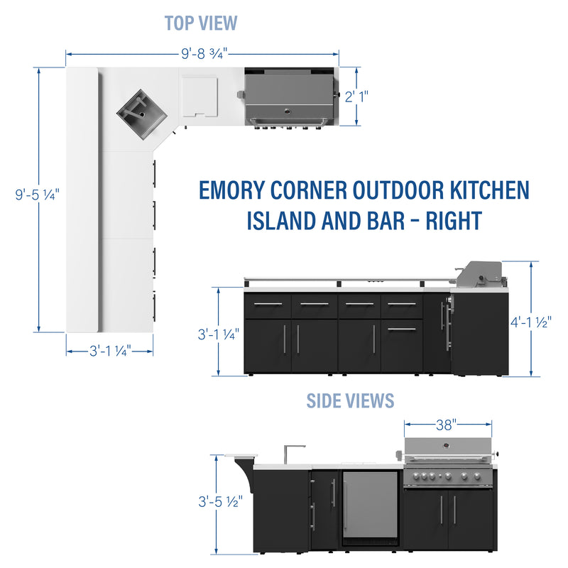 Emory Corner Outdoor Kitchen Island and Bar – Right specifications