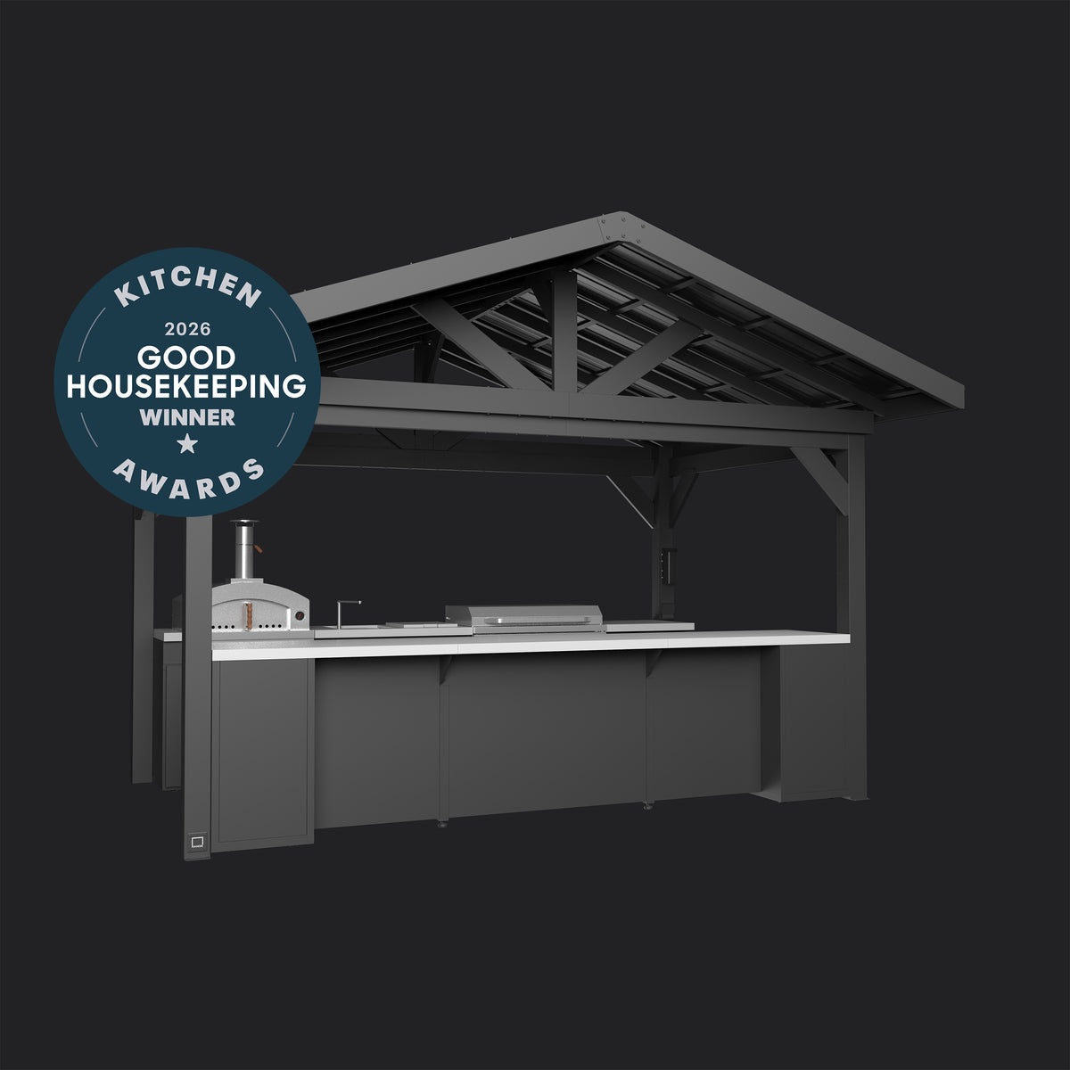 Lancaster | Galley Outdoor Kitchen with Built-In Griddle & Pizza Oven