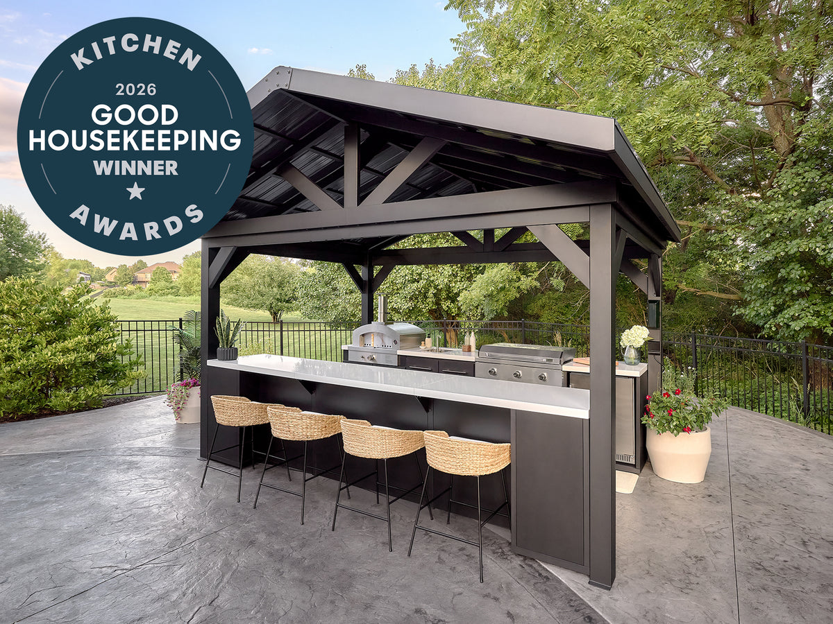 Lancaster | Galley Outdoor Kitchen with Built-In Griddle & Pizza Oven