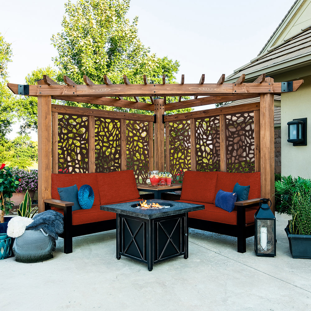 Tuscany Corner Pergola with Conversation Seating - Privacy Panels