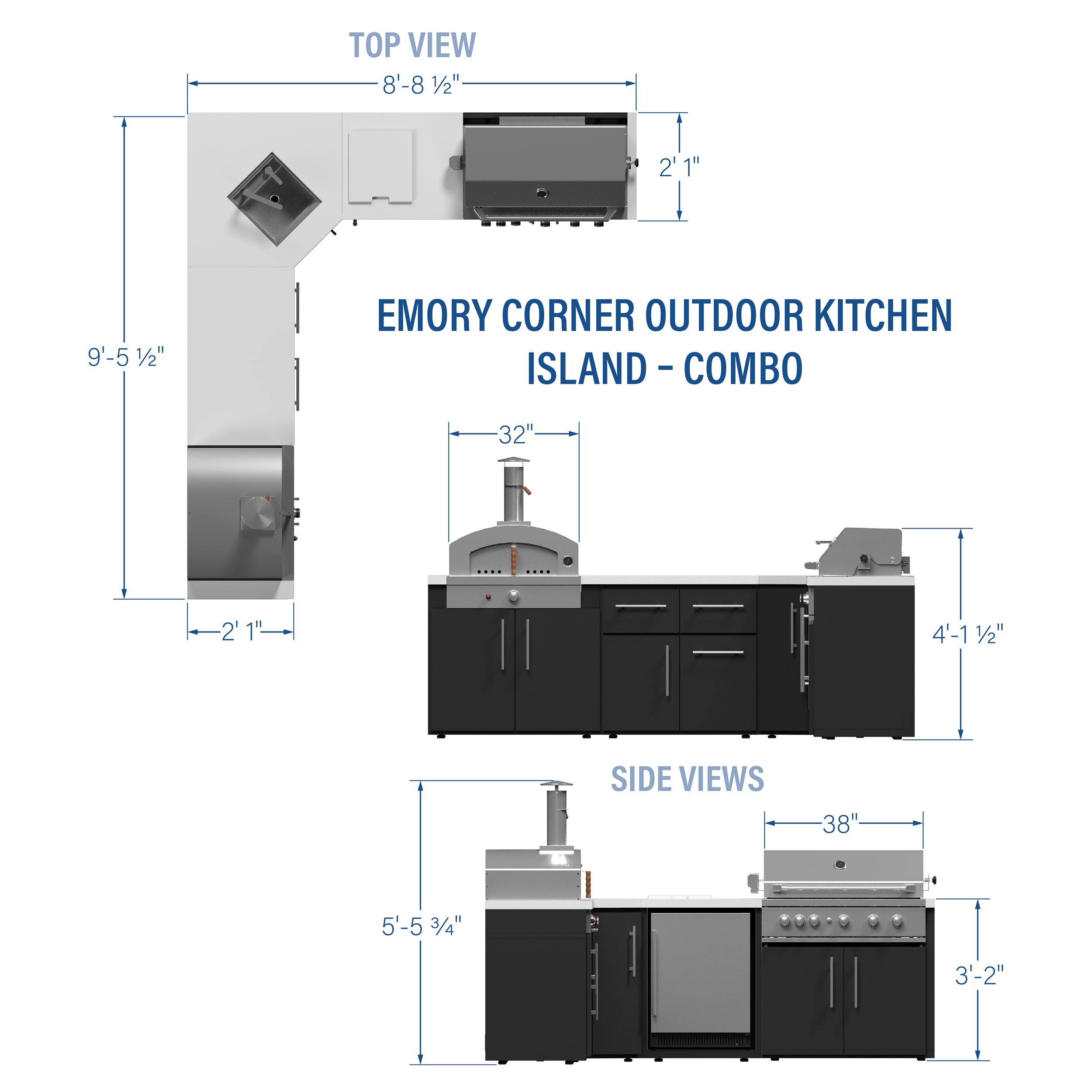 Emory Corner Outdoor Kitchen Island - Combo