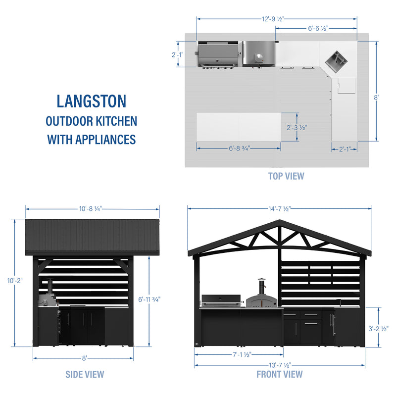 Langston | Covered Outdoor Kitchen with Built-In Grill & Pizza Oven specifications