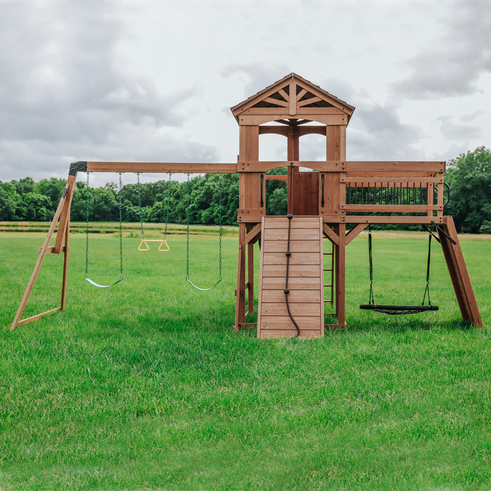 Backyard Discovery Lightning Ridge Aire de jeux avec balançoire double et toboggan | B2200159 Backyard Discovery Lightning Ridge Aire de jeux avec balançoire double et toboggan | B2200159