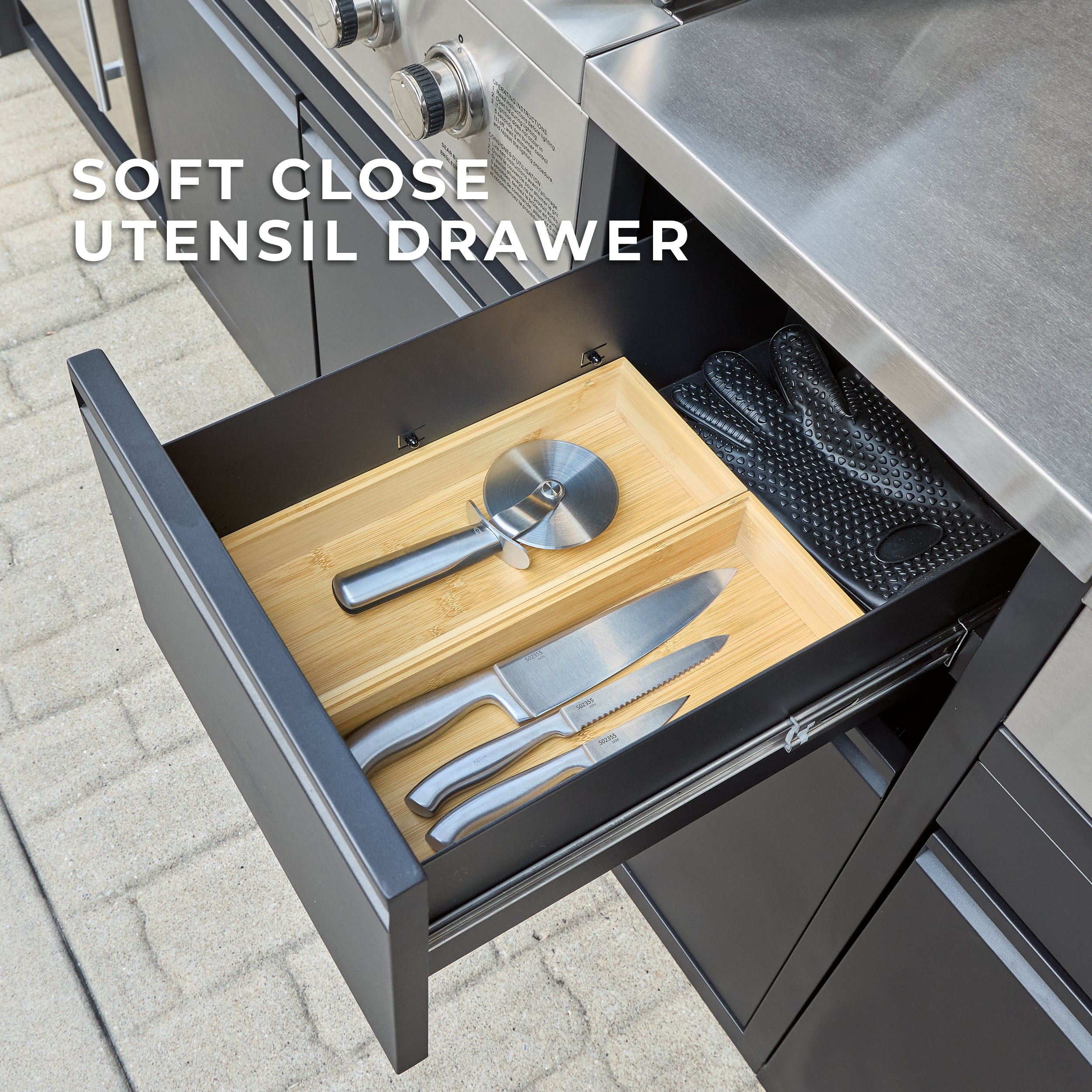 Fusion Flame 2 Outdoor Kitchen with Grill, Pizza Oven, and Refrigerator