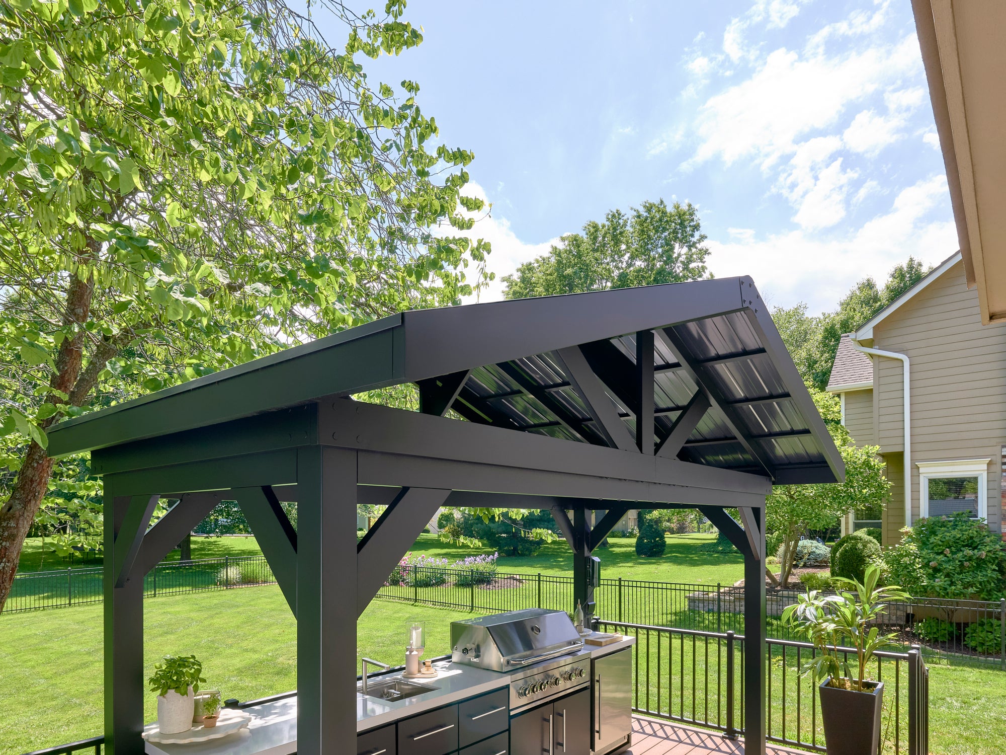 Lancaster | Linear Outdoor Kitchen with Built-In Grill & Peak Roof