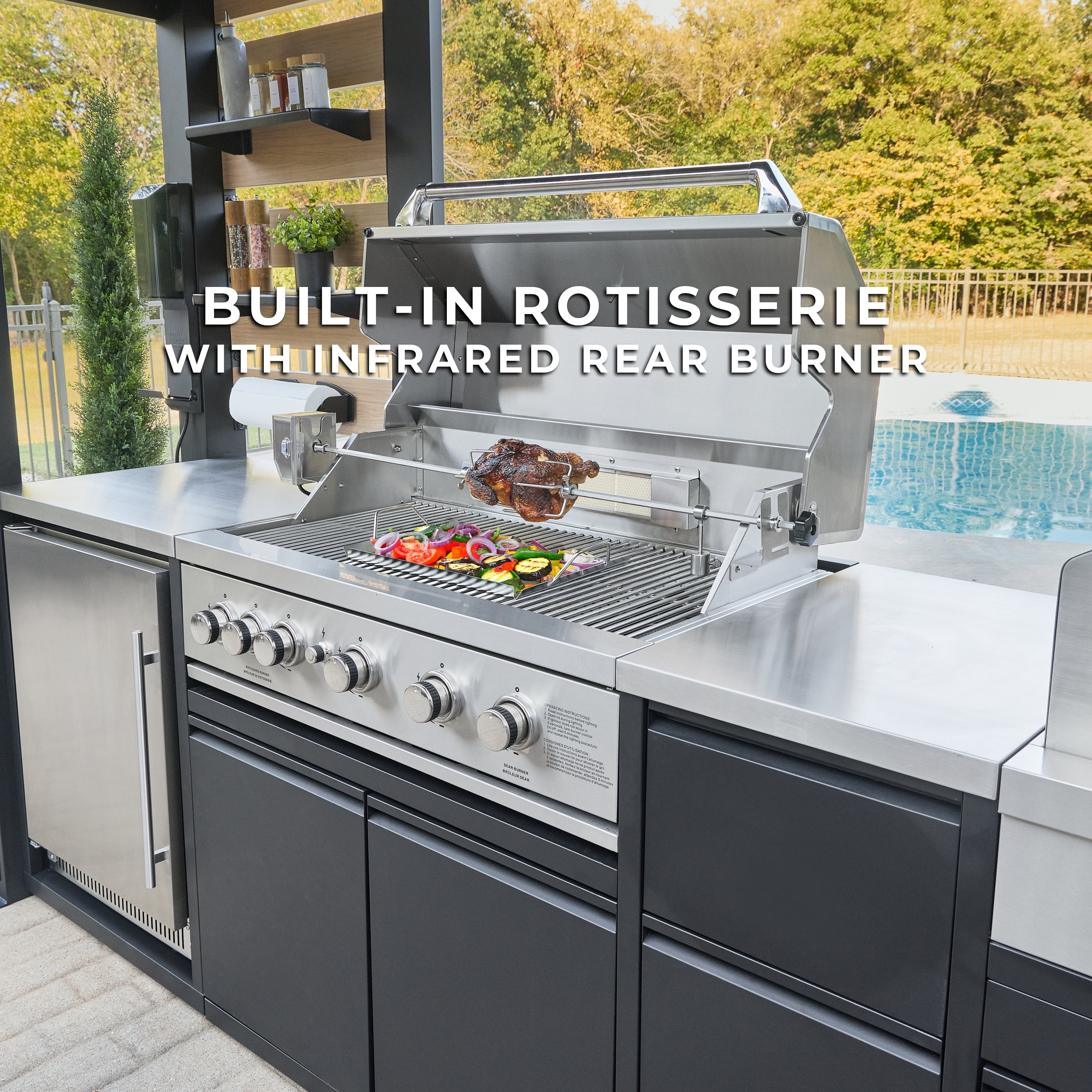 Fusion Flame 2 Outdoor Kitchen with Grill, Pizza Oven, and Refrigerator