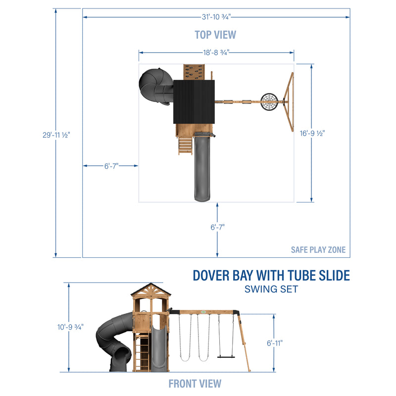 Dover Bay with Spiral Tube Slide Swing Set specifications