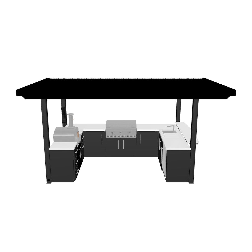 Edgemont Bay | U-Shape Outdoor Kitchen with Bar Seating, Griddle & Pizza Oven
