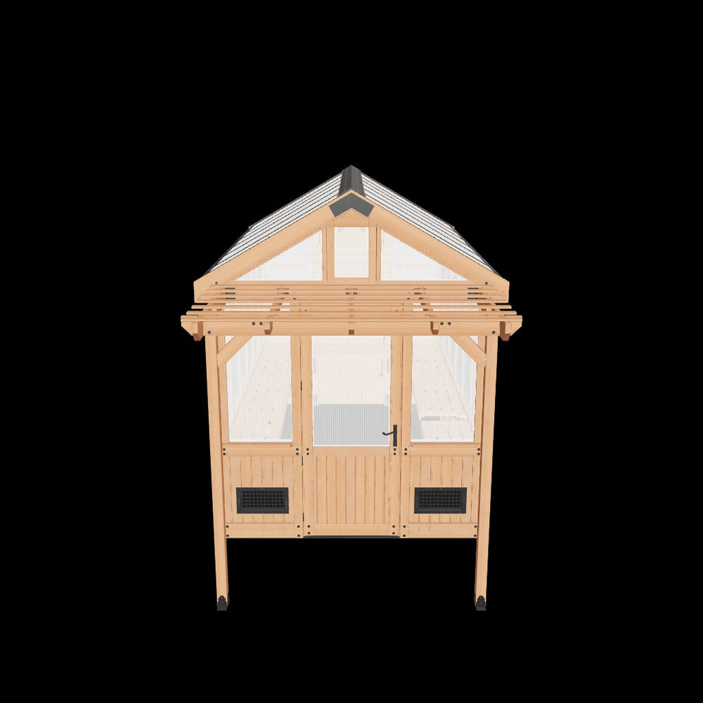 3D model preview of a 11x7 cedar greenhouse for viewing in your backyard with AR.
