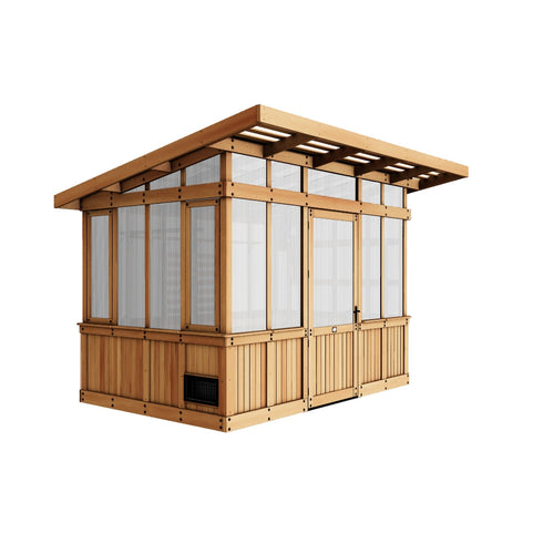3D model preview of a 11x7 cedar greenhouse for viewing in your backyard with AR.