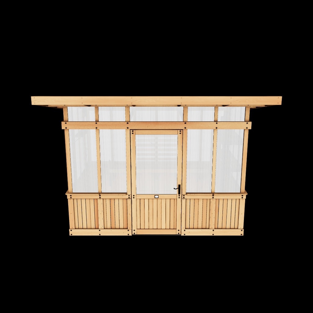 3D model preview of a 11x7 cedar greenhouse for viewing in your backyard with AR.