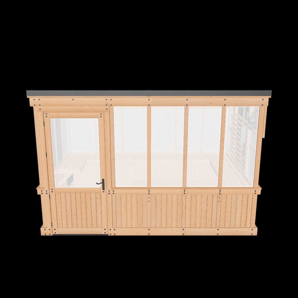 3D model preview of a 12x7 cedar greenhouse for viewing in your backyard with AR.