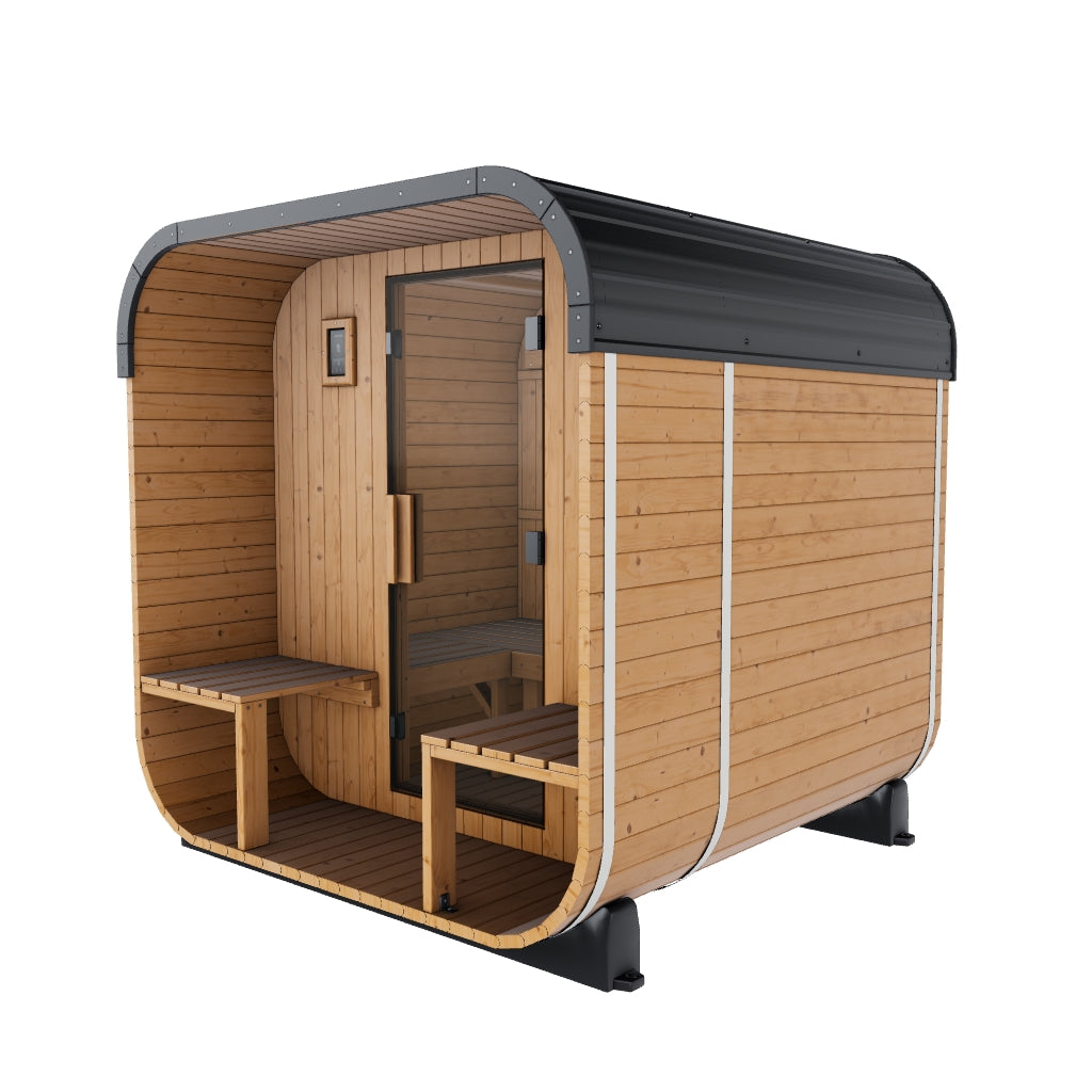 Lennon Outdoor Cube Sauna with Porch – 2-4 Person | stacked