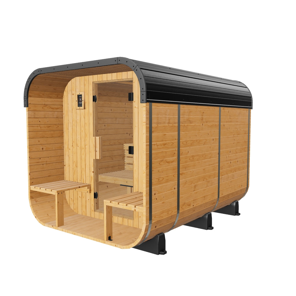 Lennon Outdoor Cube Sauna with Porch – 4-6 Person | stacked