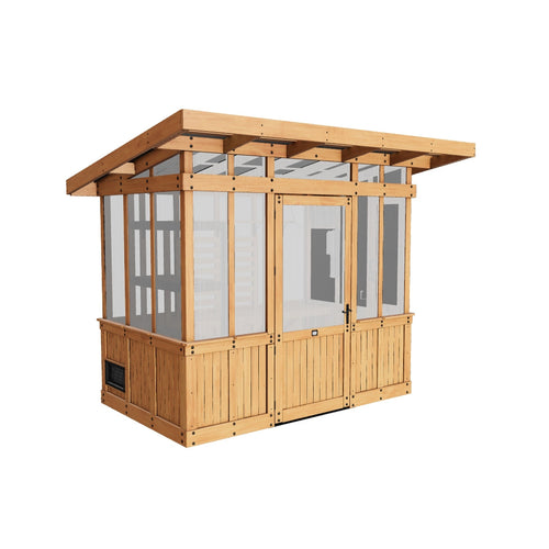 3D model preview of a 9x6 cedar greenhouse for viewing in your backyard with AR.